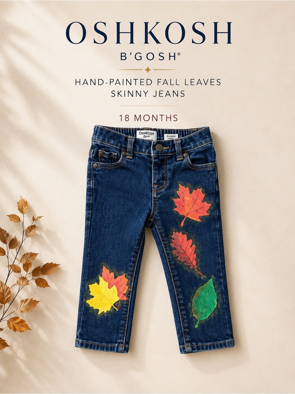 OshKosh B’gosh Hand-Painted Fall Leaves Skinny Jeans 18 Months